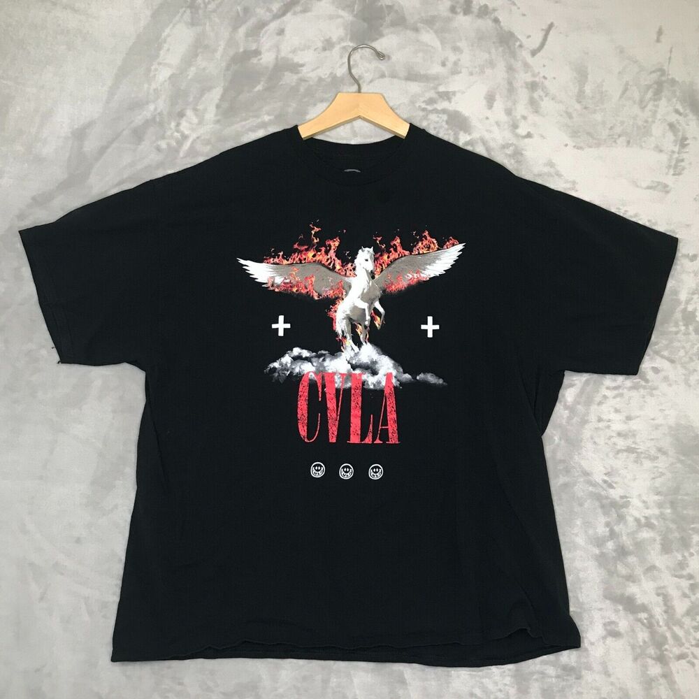 CVLA Shirt Mens XXL Pegasus On Fire Black T Shirt Tee Crew Short Sleeve Cotton
